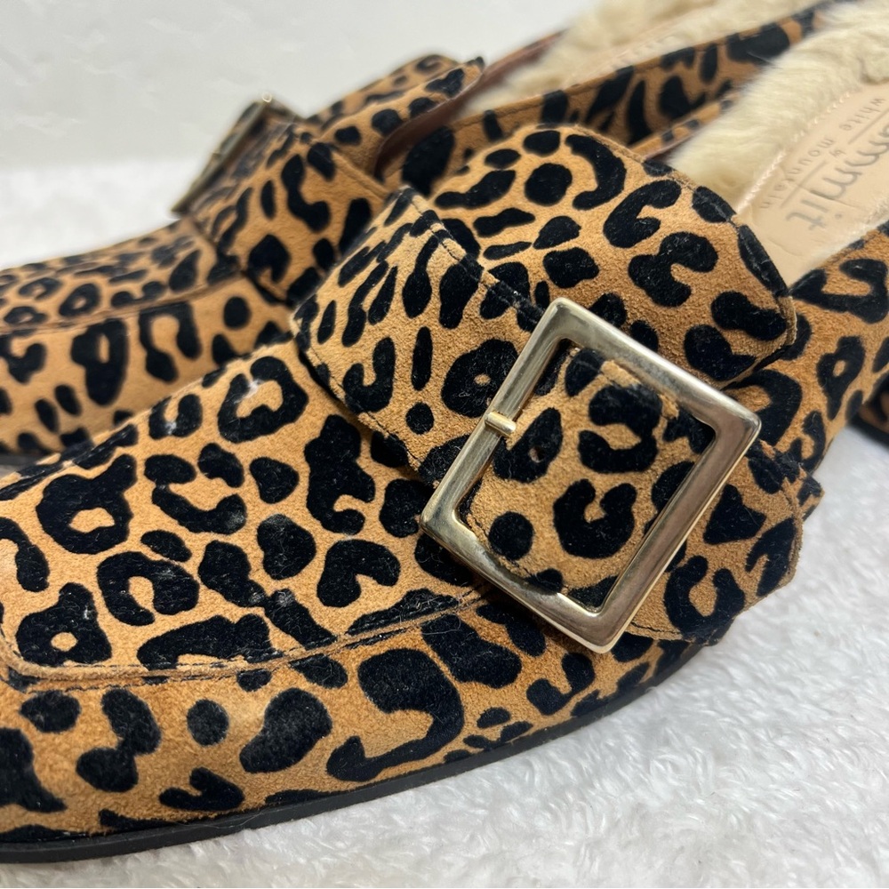 Summit White Mountain Suede Leopard Print Mules Buckle Accent Faux Fur Size 9.5 - Picture 3 of 16